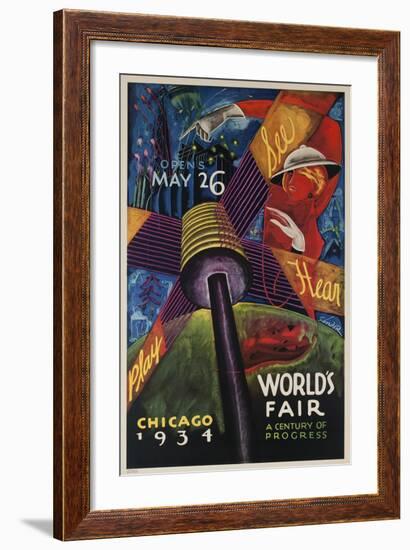 See, Hear, Play, Chicago 1934 World's Fair Poster-null-Framed Giclee Print