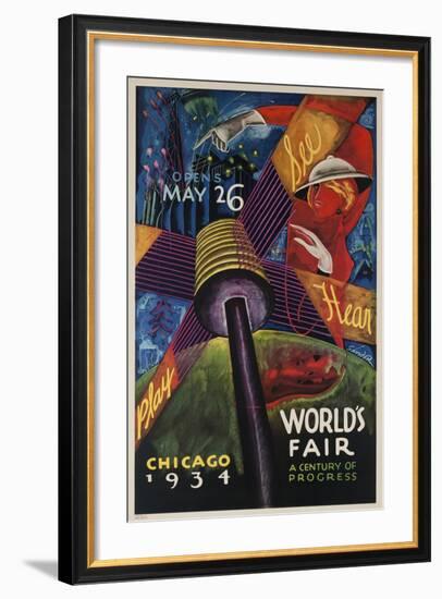 See, Hear, Play, Chicago 1934 World's Fair Poster-null-Framed Giclee Print