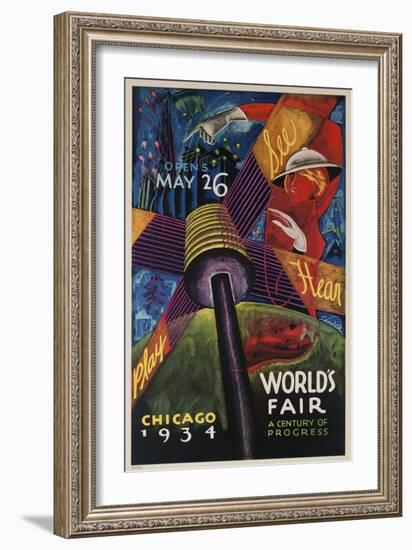 See, Hear, Play, Chicago 1934 World's Fair Poster-null-Framed Giclee Print