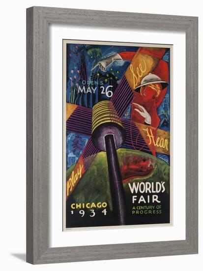 See, Hear, Play, Chicago 1934 World's Fair Poster-null-Framed Giclee Print