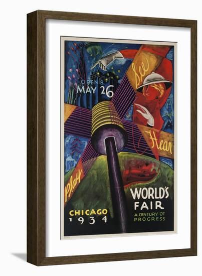 See, Hear, Play, Chicago 1934 World's Fair Poster-null-Framed Giclee Print