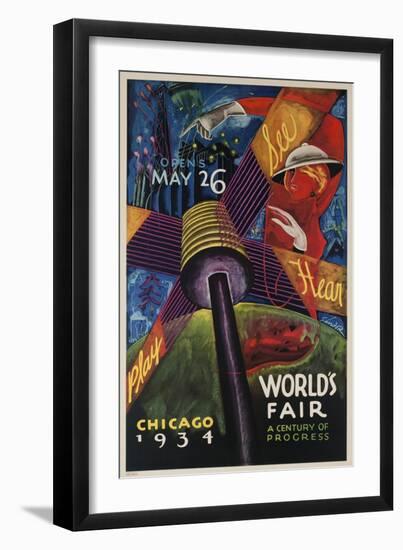 See, Hear, Play, Chicago 1934 World's Fair Poster-null-Framed Giclee Print