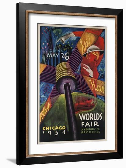 See, Hear, Play, Chicago 1934 World's Fair Poster-null-Framed Giclee Print