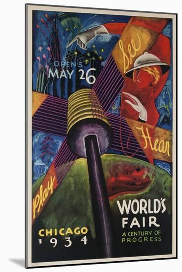 See, Hear, Play, Chicago 1934 World's Fair Poster-null-Mounted Giclee Print