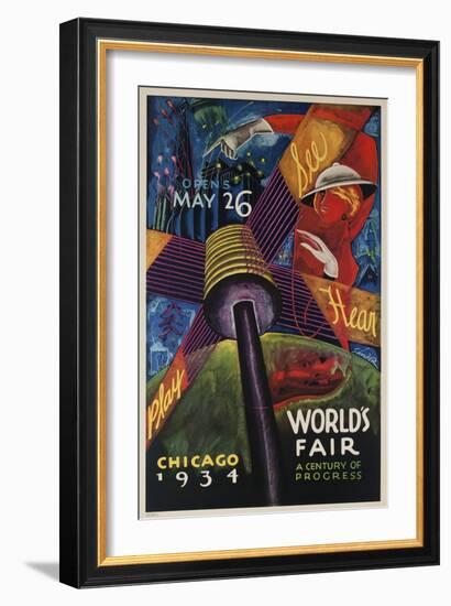 See, Hear, Play, Chicago 1934 World's Fair Poster-null-Framed Giclee Print