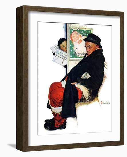 "See Him at Drysdales" (Santa on train), December 28,1940-Norman Rockwell-Framed Giclee Print