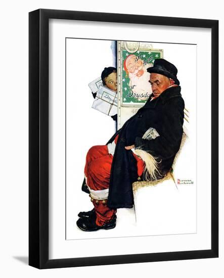 "See Him at Drysdales" (Santa on train), December 28,1940-Norman Rockwell-Framed Giclee Print