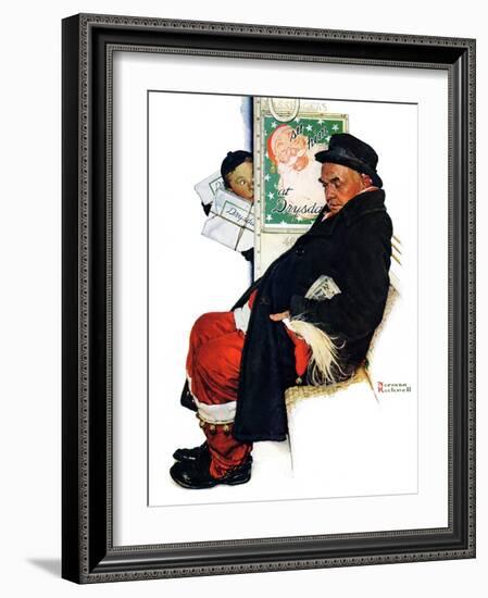 "See Him at Drysdales" (Santa on train), December 28,1940-Norman Rockwell-Framed Giclee Print