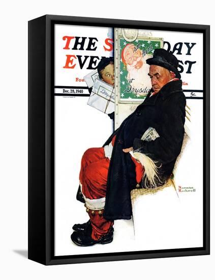 "See Him at Drysdales" (Santa on train) Saturday Evening Post Cover, December 28,1940-Norman Rockwell-Framed Premier Image Canvas