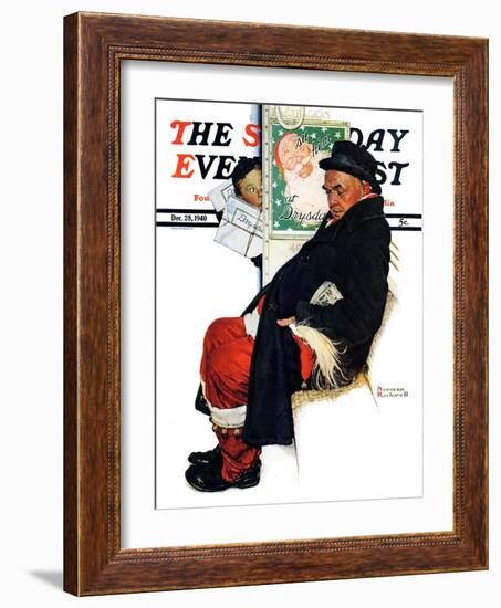 "See Him at Drysdales" (Santa on train) Saturday Evening Post Cover, December 28,1940-Norman Rockwell-Framed Giclee Print