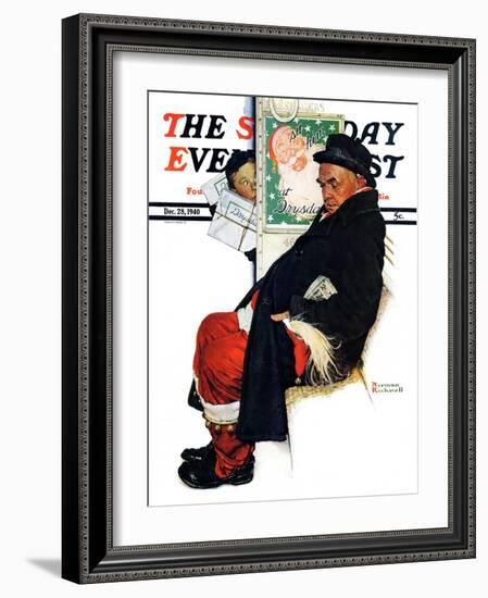 "See Him at Drysdales" (Santa on train) Saturday Evening Post Cover, December 28,1940-Norman Rockwell-Framed Giclee Print