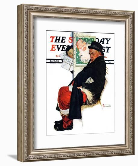 "See Him at Drysdales" (Santa on train) Saturday Evening Post Cover, December 28,1940-Norman Rockwell-Framed Giclee Print