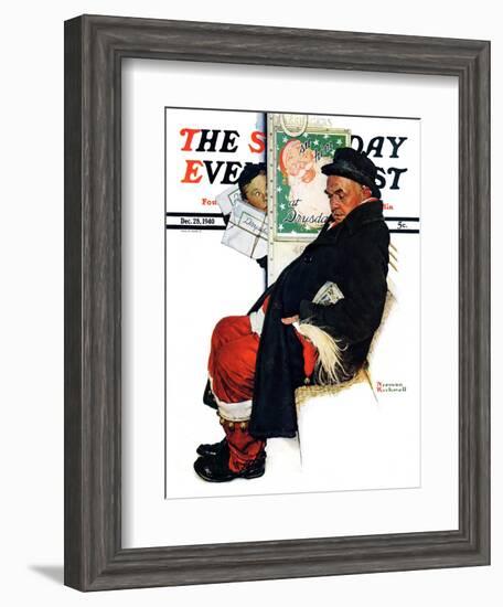 "See Him at Drysdales" (Santa on train) Saturday Evening Post Cover, December 28,1940-Norman Rockwell-Framed Giclee Print