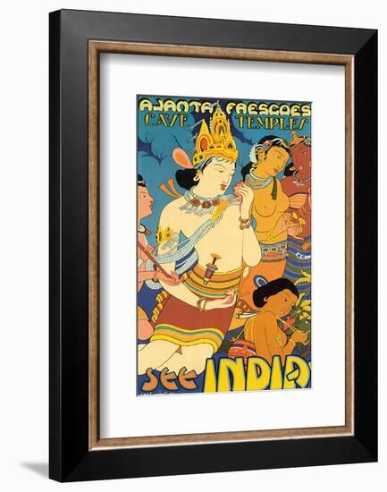 See India, Ajanta Frescoes, Cave Temples-null-Framed Art Print