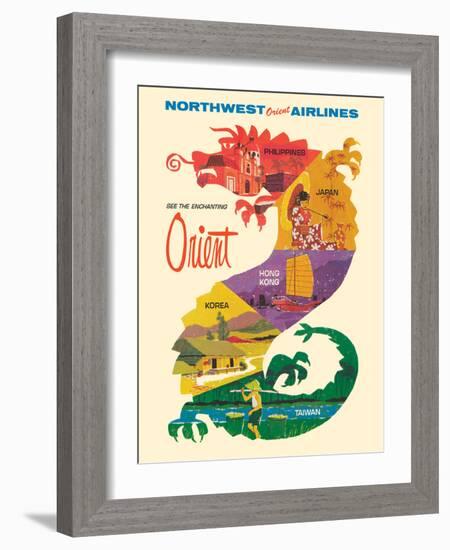 See the Enchanting Orient - Northwest Orient Airlines, Vintage Airline Travel Poster 1965-Pacifica Island Art-Framed Art Print