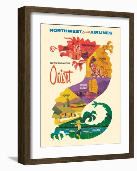 See the Enchanting Orient - Northwest Orient Airlines, Vintage Airline Travel Poster 1965-Pacifica Island Art-Framed Art Print