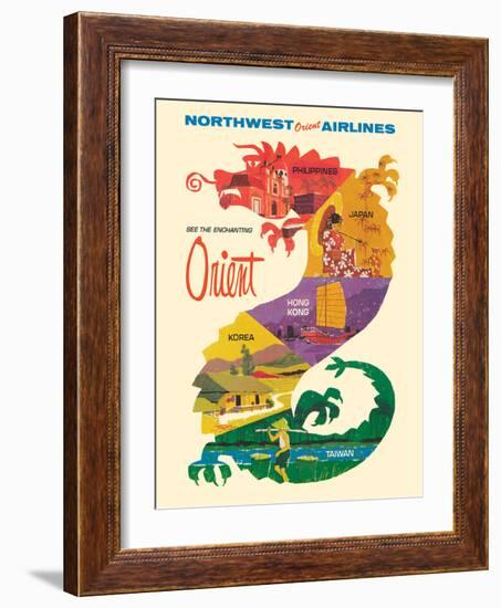 See the Enchanting Orient - Northwest Orient Airlines, Vintage Airline Travel Poster 1965-Pacifica Island Art-Framed Art Print