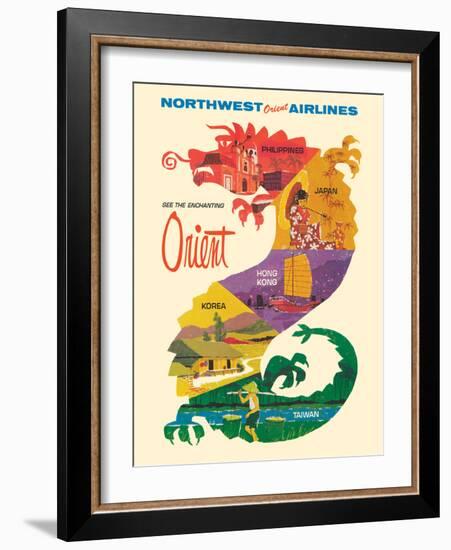 See the Enchanting Orient - Northwest Orient Airlines, Vintage Airline Travel Poster 1965-Pacifica Island Art-Framed Art Print