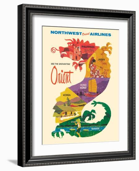 See the Enchanting Orient - Northwest Orient Airlines, Vintage Airline Travel Poster 1965-Pacifica Island Art-Framed Art Print