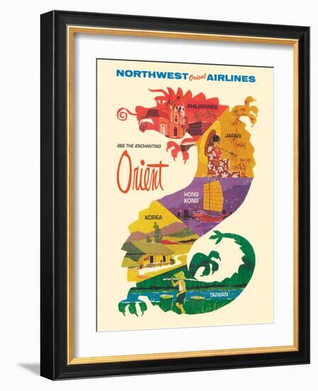 See the Enchanting Orient - Northwest Orient Airlines, Vintage Airline Travel Poster 1965-Pacifica Island Art-Framed Art Print