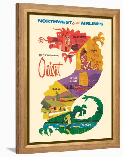 See the Enchanting Orient - Northwest Orient Airlines, Vintage Airline Travel Poster 1965-Pacifica Island Art-Framed Stretched Canvas