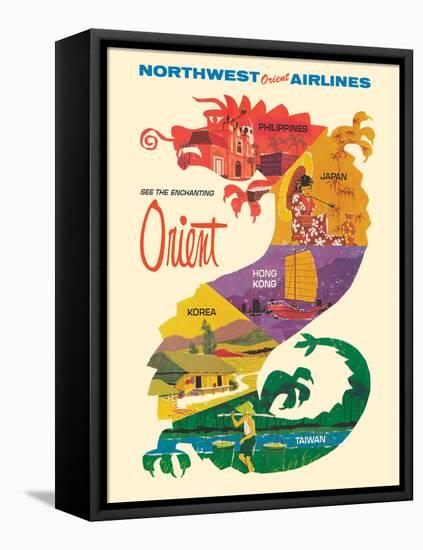 See the Enchanting Orient - Northwest Orient Airlines, Vintage Airline Travel Poster 1965-Pacifica Island Art-Framed Stretched Canvas