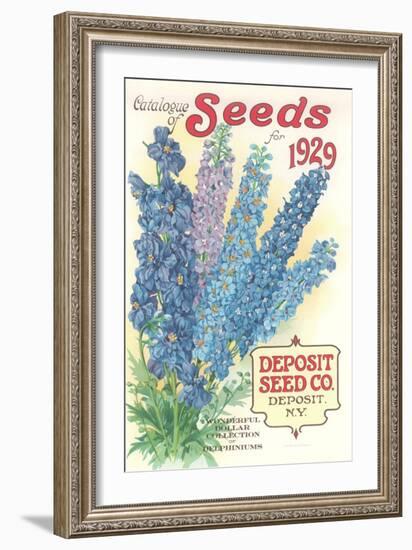Seed Catalogue with Delphiniums-null-Framed Art Print
