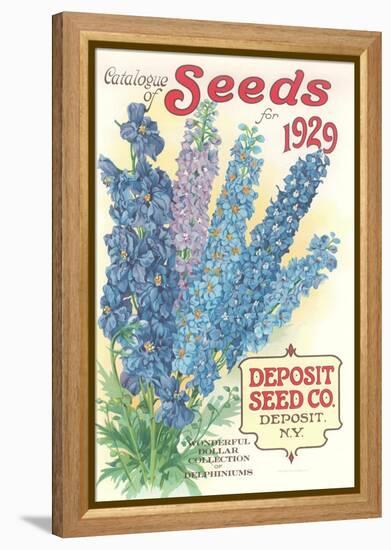 Seed Catalogue with Delphiniums-null-Framed Stretched Canvas