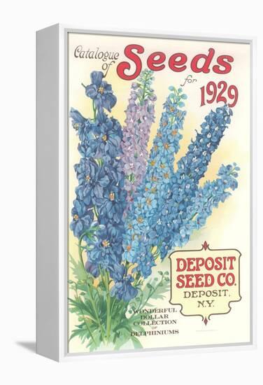 Seed Catalogue with Delphiniums-null-Framed Stretched Canvas