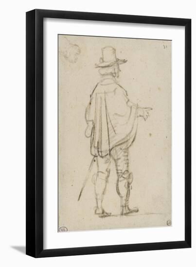 Seigneur debout, portant un court mantelet, de dos pointant le bras droit-Rembrandt van Rijn-Framed Giclee Print