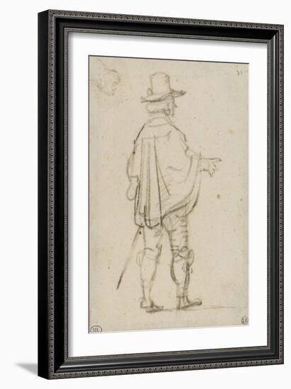 Seigneur debout, portant un court mantelet, de dos pointant le bras droit-Rembrandt van Rijn-Framed Giclee Print