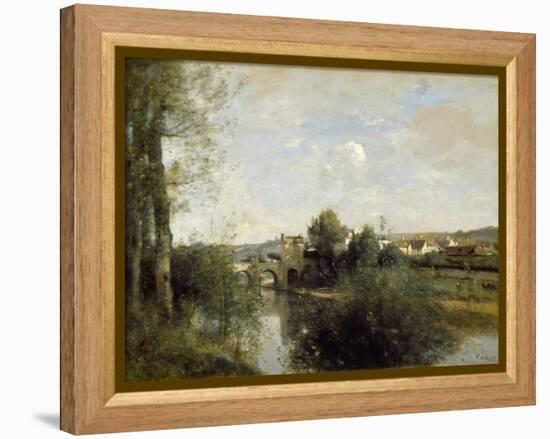 Seine and Old Bridge at Limay, 1872-Jean-Baptiste-Camille Corot-Framed Premier Image Canvas