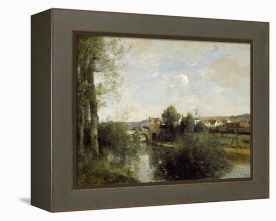 Seine and Old Bridge at Limay, 1872-Jean-Baptiste-Camille Corot-Framed Premier Image Canvas