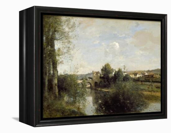 Seine and Old Bridge at Limay, 1872-Jean-Baptiste-Camille Corot-Framed Premier Image Canvas