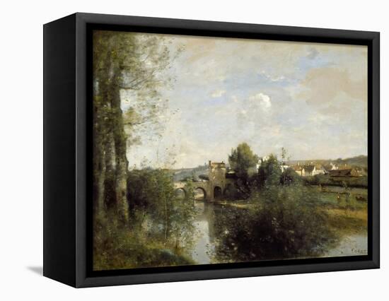 Seine and Old Bridge at Limay, 1872-Jean-Baptiste-Camille Corot-Framed Premier Image Canvas