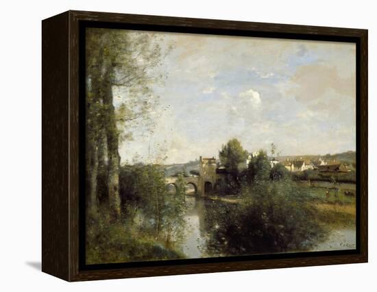 Seine and Old Bridge at Limay, 1872-Jean-Baptiste-Camille Corot-Framed Premier Image Canvas