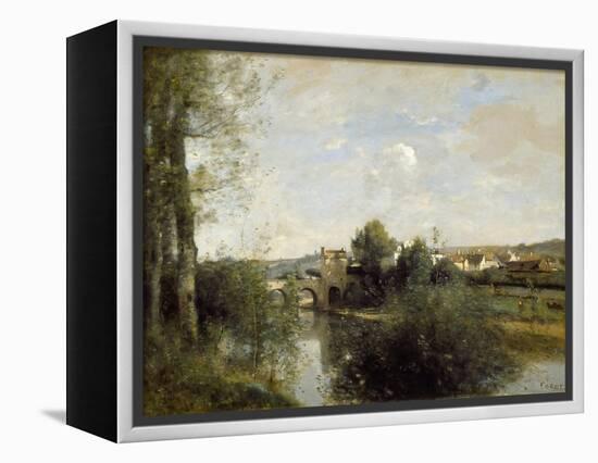 Seine and Old Bridge at Limay, 1872-Jean-Baptiste-Camille Corot-Framed Premier Image Canvas