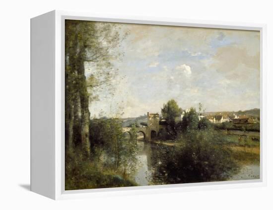 Seine and Old Bridge at Limay, 1872-Jean-Baptiste-Camille Corot-Framed Premier Image Canvas