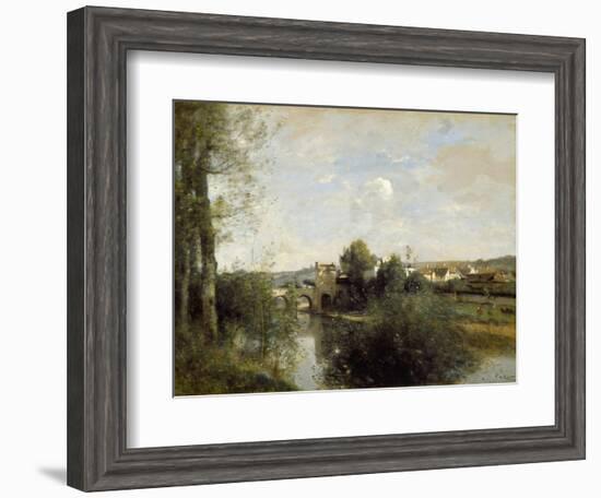 Seine and Old Bridge at Limay, 1872-Jean-Baptiste-Camille Corot-Framed Giclee Print