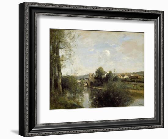 Seine and Old Bridge at Limay, 1872-Jean-Baptiste-Camille Corot-Framed Giclee Print