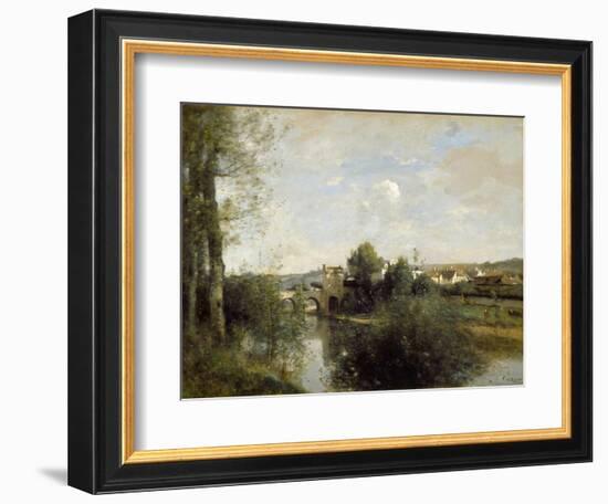 Seine and Old Bridge at Limay, 1872-Jean-Baptiste-Camille Corot-Framed Giclee Print