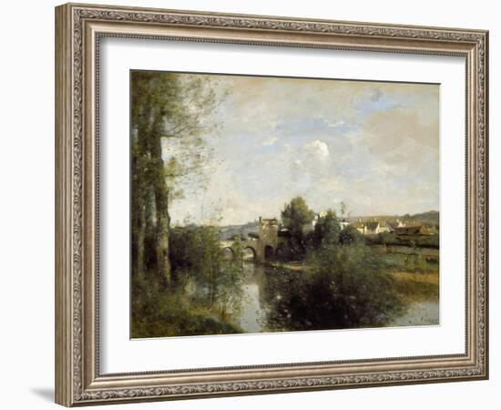 Seine and Old Bridge at Limay, 1872-Jean-Baptiste-Camille Corot-Framed Giclee Print