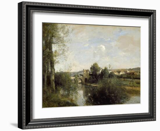 Seine and Old Bridge at Limay, 1872-Jean-Baptiste-Camille Corot-Framed Giclee Print