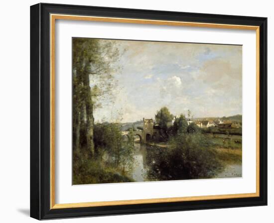 Seine and Old Bridge at Limay, 1872-Jean-Baptiste-Camille Corot-Framed Giclee Print