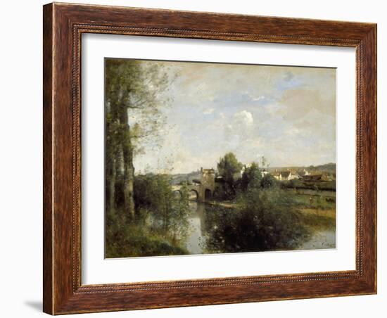 Seine and Old Bridge at Limay, 1872-Jean-Baptiste-Camille Corot-Framed Giclee Print