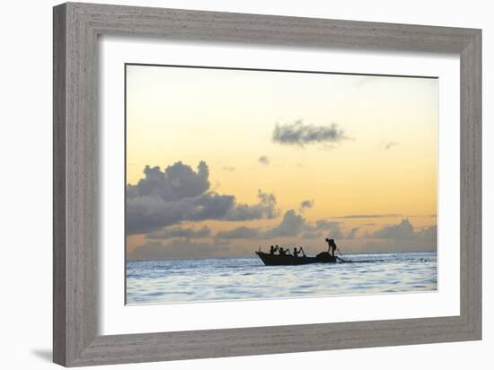 Seine fisherman lay their nets from a boat in Castara Bay in Tobago at sunset, Trinidad and Tobago-Alex Treadway-Framed Photographic Print