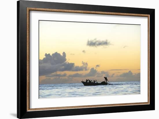 Seine fisherman lay their nets from a boat in Castara Bay in Tobago at sunset, Trinidad and Tobago-Alex Treadway-Framed Photographic Print