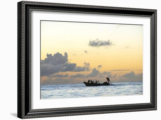 Seine fisherman lay their nets from a boat in Castara Bay in Tobago at sunset, Trinidad and Tobago-Alex Treadway-Framed Photographic Print