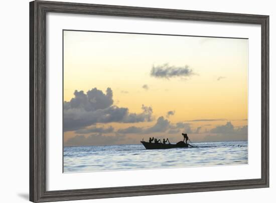 Seine fisherman lay their nets from a boat in Castara Bay in Tobago at sunset, Trinidad and Tobago-Alex Treadway-Framed Photographic Print