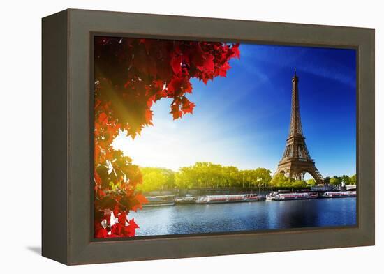 Seine in Paris with Eiffel Tower in Autumn Time-Iakov Kalinin-Framed Premier Image Canvas